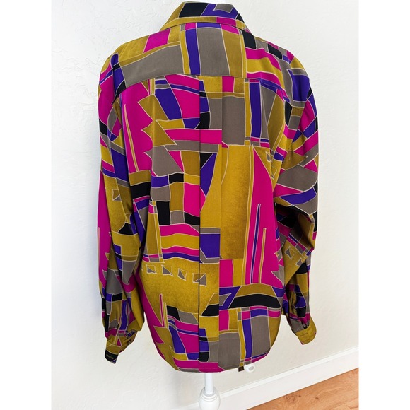 JAEGER‎ Vintage Geometric Print Double Breasted Blouse Shirt Top 36 ( M/L) 80's - Picture 4 of 6